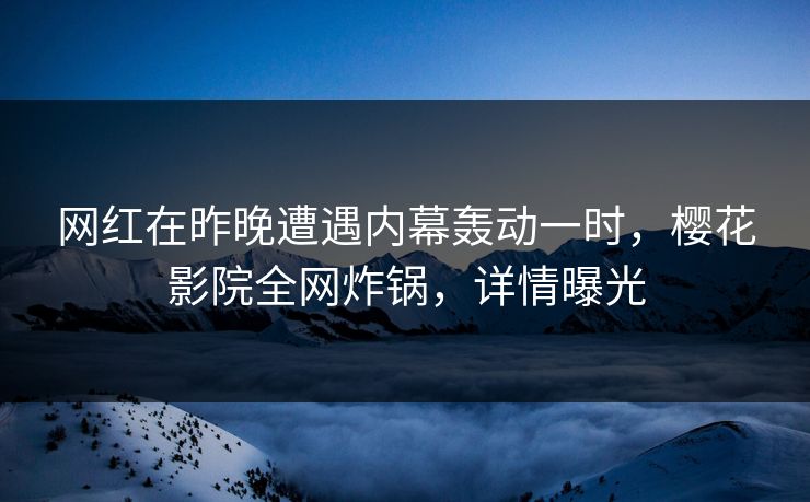 网红在昨晚遭遇内幕轰动一时，樱花影院全网炸锅，详情曝光